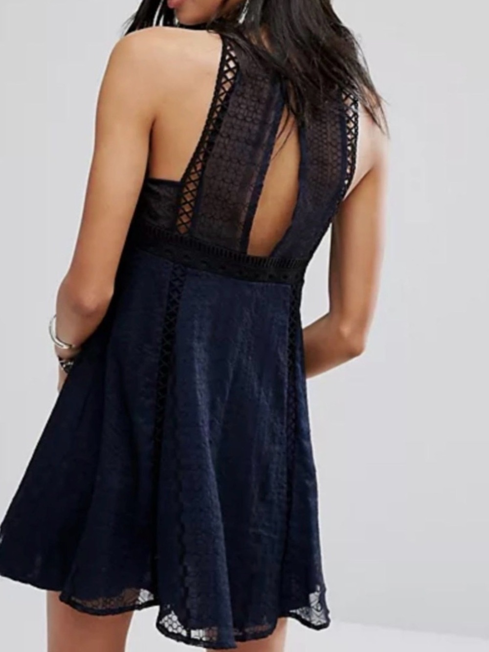 Free People Wherever You Go Mini Dress Black Lace Cutout Swing Dress 8 - Picture 3 of 7